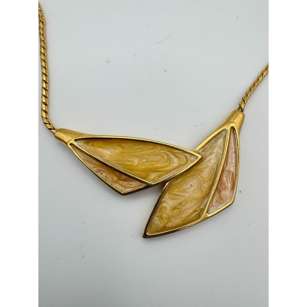 Vintage Monet Necklace Modernist Enamel Marbled Yellow Swirl Collar